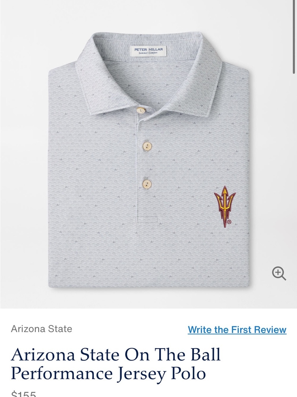 Peter Millar White Polo with Blue Micro-Print and ASU. Like new retails $150